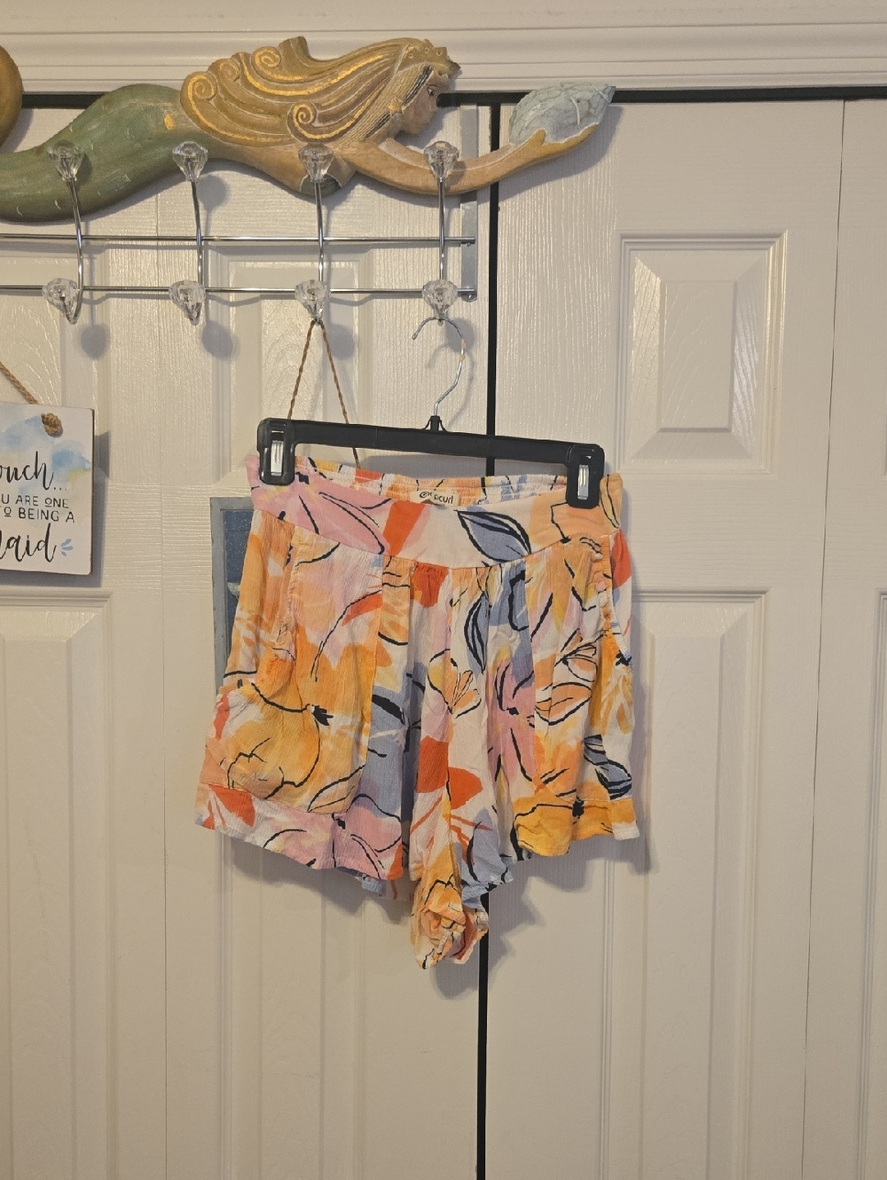 Rip Curl High-Waist Floral Summer Shorts in Pink, Orange & Blue